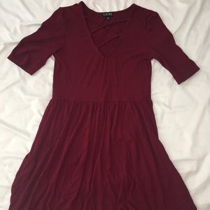 lace up burgundy dress